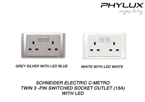 Schneider Electric - NEO (C-Metro) - 3 Pins Twin Double Pole Switched Socket Outlet with LED (13A) - ebuy.com.sg