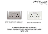 Schneider Electric - NEO (C-Metro) - 3 Pins Twin Double Pole Switched Socket Outlet with LED (13A) - ebuy.com.sg