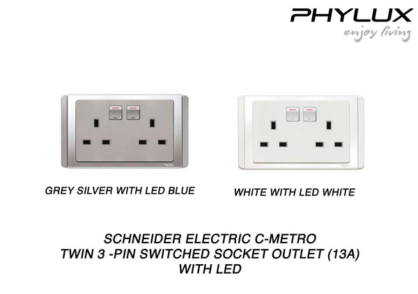 Schneider Electric - NEO (C-Metro) - 3 Pins Twin Double Pole Switched Socket Outlet with LED (13A) - ebuy.com.sg
