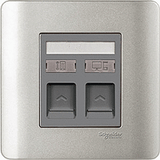 Schneider Electric - ZENcelo - Telephone + Data Outlet Category 5e on Shuttered Wallplate (2GANGS) - ebuy.com.sg