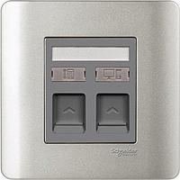 Schneider Electric - ZENcelo - Telephone + Data Outlet Category 5e on Shuttered Wallplate (2GANGS) - ebuy.com.sg