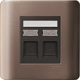 Schneider Electric - ZENcelo - Telephone + Data Outlet Category 6 on Shuttered Wallplate (2GANGS) - ebuy.com.sg