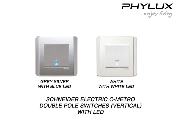 Schneider Electric - NEO (C-Metro) - Dolly Double Pole Switch with LED (Vertical) - ebuy.com.sg