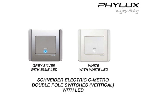 Schneider Electric - NEO (C-Metro) - Dolly Double Pole Switch with LED (Vertical) - ebuy.com.sg