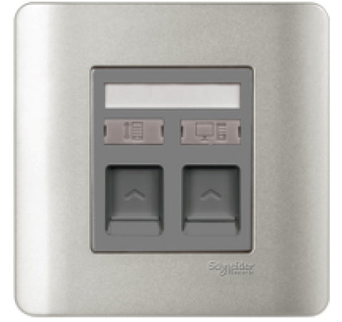 Schneider Electric - ZENcelo - Data Outlet Category 6 on Shuttered Wallplate (2GANGS) - ebuy.com.sg