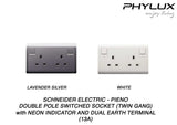 Schneider Electric - PIENO - Switched Sockets (Double Pole) with Neon and Dual Earth Terminal (13A / 250V / 2GANG) - ebuy.com.sg