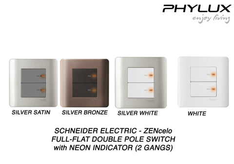 Schneider Electric - ZENcelo - Full-Flat Double Pole Switch with Neon Indicator (20A / 2GANGS) - ebuy.com.sg