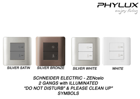 Schneider Electric - ZENcelo - Hotel Series: Full-Flat Switch with Illuminated "Do Not Disturb & Please Clean Up" Symbols (2GANGS) - ebuy.com.sg