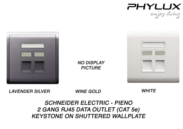 Schneider Electric - PIENO - Data Outlet (2GANG / RJS45 / Cat 5e) Keystone on Shuttered Wallplate - ebuy.com.sg