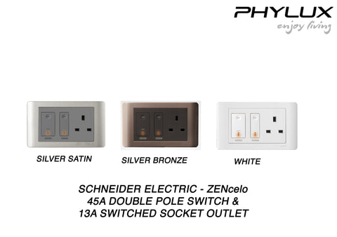 Schneider Electric - ZENcelo - Double Pole Switch (45A) and Switched Socket (13A) Outlet - ebuy.com.sg