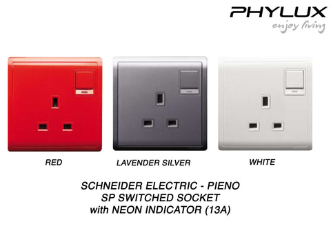 Schneider Electric - PIENO - Switched Socket with Neon Indicator (13A / 250V / 1-Gang) - ebuy.com.sg