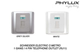 Schneider Electric - NEO (C-Metro) - Telephone Outlet Cat 3 (4 Pin / 1GANG / RJ11) - ebuy.com.sg