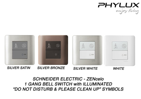 Schneider Electric - ZENcelo - Hotel Series: Full-Flat Bell Switch with Illuminated "Do Not Disturb & Please Clean Up" Symbol (1GANG) - ebuy.com.sg