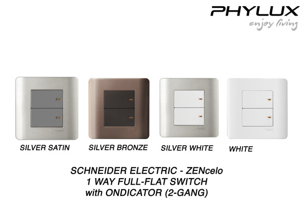 Schneider Electric - ZENcelo - Full-Flat Switch (1-way) with Ondicator (16AX / 20A /2 GANG) - ebuy.com.sg
