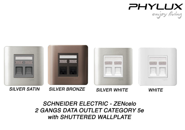 Schneider Electric - ZENcelo - Data Outlet Category 5e on Shuttered Wallplate (2GANGS) - ebuy.com.sg