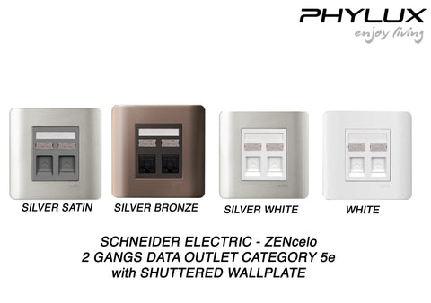 Schneider Electric - ZENcelo - Data Outlet Category 5e on Shuttered Wallplate (2GANGS) - ebuy.com.sg