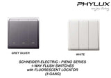 Schneider Electric - PIENO - 1 Way Switches with Fluorescent Locator (16AX) (10AX-4GANGS only) - ebuy.com.sg