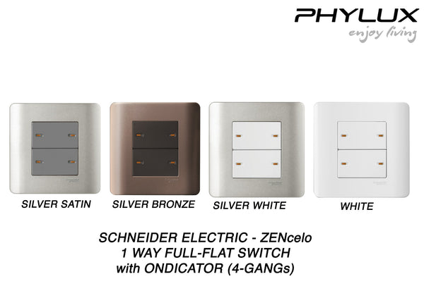 Schneider Electric - ZENcelo -  Full-Flat Switch (1-way) with Ondicator (16AX / 20A / 2+2GANGS) - ebuy.com.sg