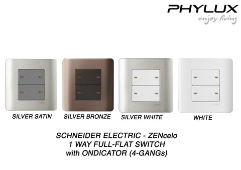 Schneider Electric - ZENcelo -  Full-Flat Switch (1-way) with Ondicator (16AX / 20A / 2+2GANGS) - ebuy.com.sg