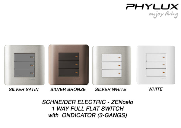 Schneider Electric - ZENcelo - Full-Flat Switch (1-way) with Onidcator (16AX / 20A / 3 GANGS) - ebuy.com.sg
