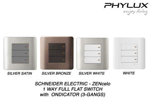 Schneider Electric - ZENcelo - Full-Flat Switch (1-way) with Onidcator (16AX / 20A / 3 GANGS) - ebuy.com.sg