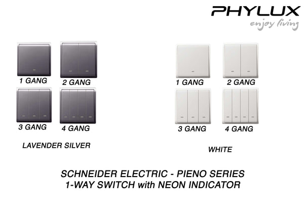 Schneider Electric - PIENO - 1 Way Switches with Neon Indicator (16AX) (10AX-4-GANGS only) - ebuy.com.sg