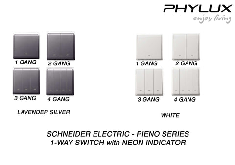 Schneider Electric - PIENO - 1 Way Switches with Neon Indicator (16AX) (10AX-4-GANGS only) - ebuy.com.sg