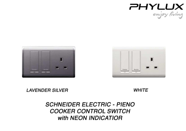 Schneider Electric - PIENO - Cooker Control Switch (Double Pole / 13A) with Neon Indicator ( 45A / 250V / 1GANG) - ebuy.com.sg