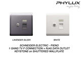 Schneider Electric - PIENO - TV (F Connection) + Data OutleT (RJ45) Keystone on Shuttered Wallplate (1GANG) - ebuy.com.sg