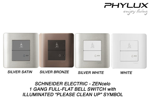 Schneider Electric - ZENcelo - Hotel Series: Full-Flat Bell Switch with Illuminated "Please Clean Up" Symbol (1GANG) - ebuy.com.sg