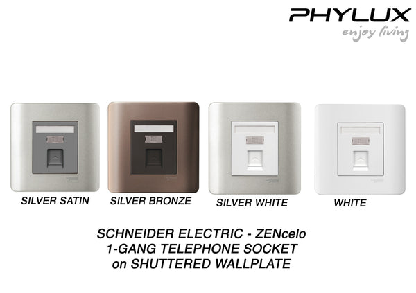 Schneider Electric - ZENcelo - Telephone Socket on Shuttered Wallplate (1GANG) - ebuy.com.sg