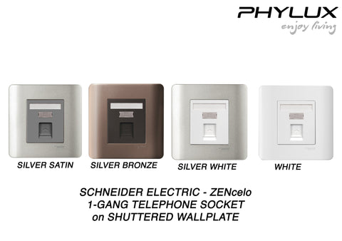 Schneider Electric - ZENcelo - Telephone Socket on Shuttered Wallplate (1GANG) - ebuy.com.sg