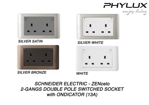 Schneider Electric - ZENcelo - Double Pole Switched Socket with Ondicator (13A / 2GANG) - ebuy.com.sg