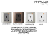 Schneider Electric - ZENcelo - 3 Round Pin Switched Socket with Shutter and Neon Indicator (15A / 1GANG) - ebuy.com.sg