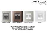 Schneider Electric - ZENcelo - Telephone Socket on Shuttered Wallplate (2GANGS) - ebuy.com.sg