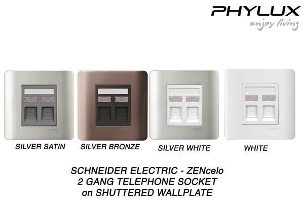 Schneider Electric - ZENcelo - Telephone Socket on Shuttered Wallplate (2GANGS) - ebuy.com.sg
