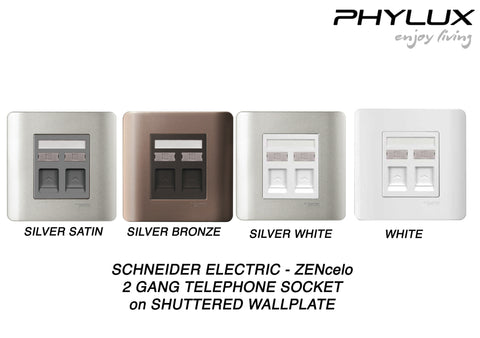 Schneider Electric - ZENcelo - Telephone Socket on Shuttered Wallplate (2GANGS) - ebuy.com.sg