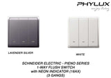 Schneider Electric - PIENO - 1 Way Switches with Neon Indicator (16AX) (10AX-4-GANGS only) - ebuy.com.sg