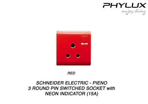 Schneider Electric - PIENO - 3 Round Pin Switched Socket with Neon Indicator ( 15A / 250V / 1Gang) - ebuy.com.sg