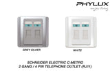 Schneider Electric - NEO (C-Metro) - Telephone Outlet Cat 3 (4 Pin / 2GANG / RJ11) - ebuy.com.sg