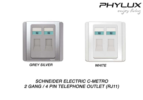 Schneider Electric - NEO (C-Metro) - Telephone Outlet Cat 3 (4 Pin / 2GANG / RJ11) - ebuy.com.sg