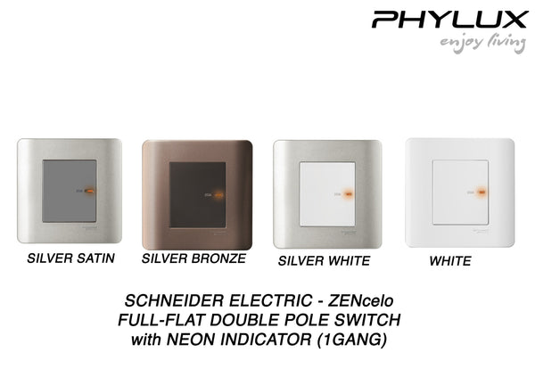 Schneider Electric - ZENcelo - Full-Flat Double Pole Switch with Neon Indicator (20A / 1GANG) - ebuy.com.sg