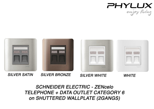 Schneider Electric - ZENcelo - Telephone + Data Outlet Category 6 on Shuttered Wallplate (2GANGS) - ebuy.com.sg