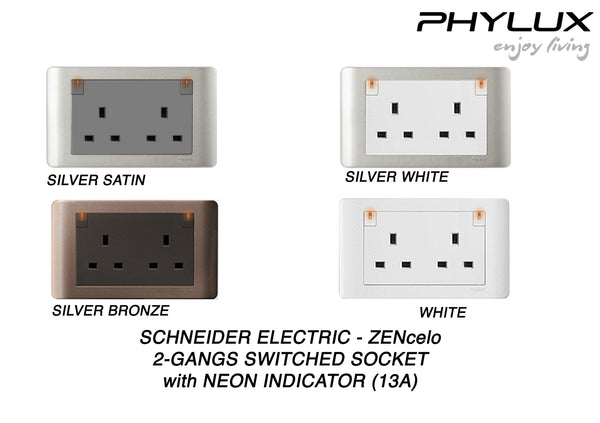 Schneider Electric - ZENcelo - Switched Socket with Neon Indicator (13A / 2GANGS) - ebuy.com.sg