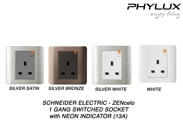 Schneider Electric - ZENcelo - Switched Socket with Neon Indicator (13A / 1GANG) - ebuy.com.sg