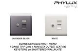 Schneider Electric - PIENO - TV F CNN + RJ45 Data Outlet (1GANG) / Cat 5e) Keystone on Shuttered WP, - ebuy.com.sg