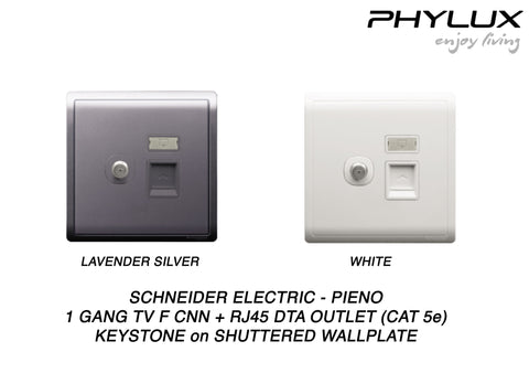 Schneider Electric - PIENO - TV F CNN + RJ45 Data Outlet (1GANG) / Cat 5e) Keystone on Shuttered WP, - ebuy.com.sg