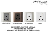 Schneider Electric - ZENcelo - 3 Round Pin Switched Socket with Shutter and Ondicator (15A / 1GANG) - ebuy.com.sg