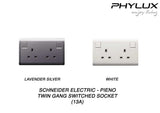 Schneider Electric - PIENO - Switched Socket with Neon Indicator (13A / 250V / 2GANG) - ebuy.com.sg