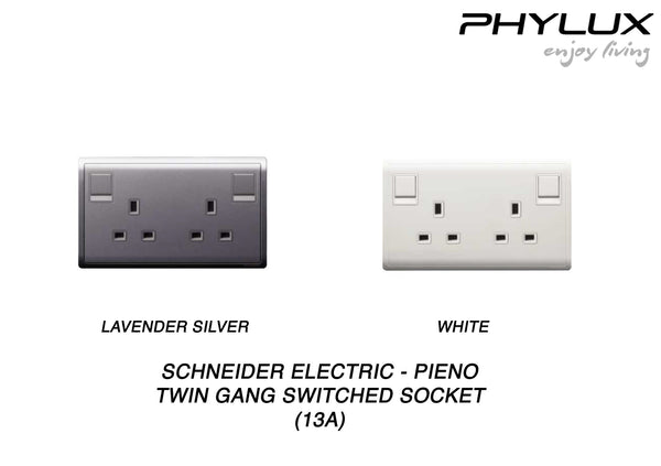Schneider Electric - PIENO - Switched Socket with Neon Indicator (13A / 250V / 2GANG) - ebuy.com.sg